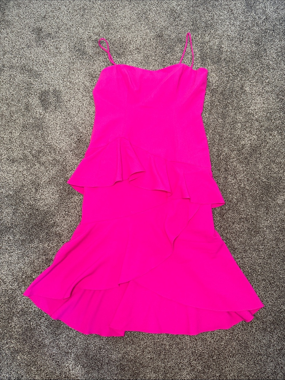 Black Halo Hot Pink Ruffle Tiered Spaghetti Strap Dress size 10